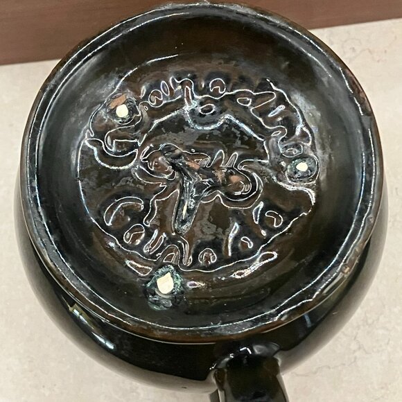 1970’s Canuck Pottery Evangeline Series Green On Black Drip Glaze Mug 8 fl oz - Picture 11 of 12